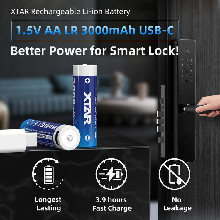 باتری قلمی قابل شارژ اکستار مدل 1.5V AA 3000mAh Type-C بسته ۴ عددی