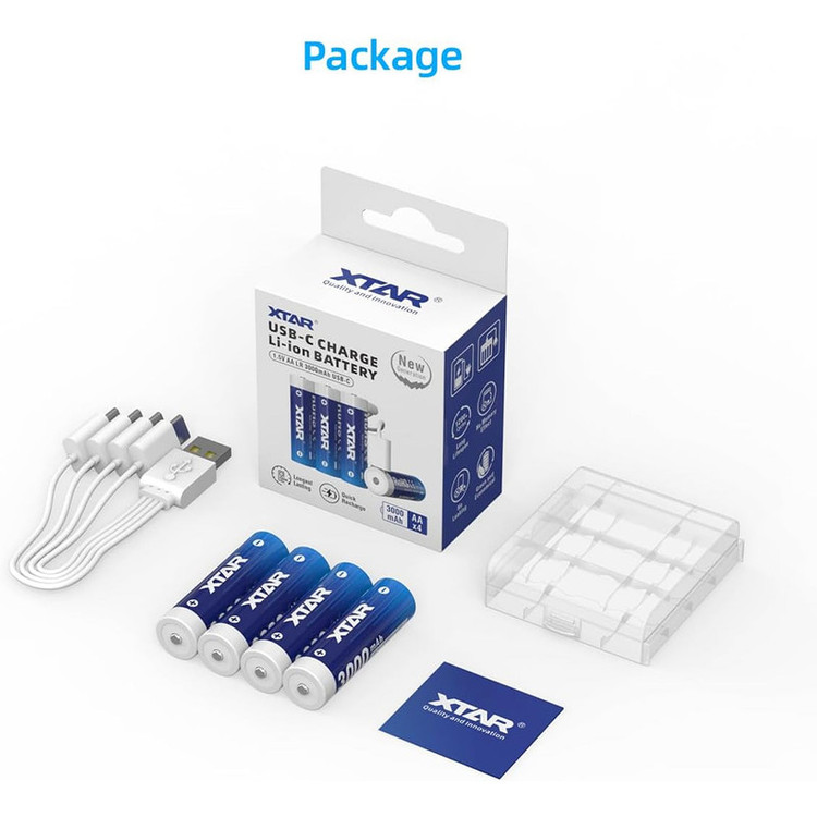 باتری قلمی قابل شارژ اکستار مدل 1.5V AA 3000mAh Type-C بسته ۴ عددی