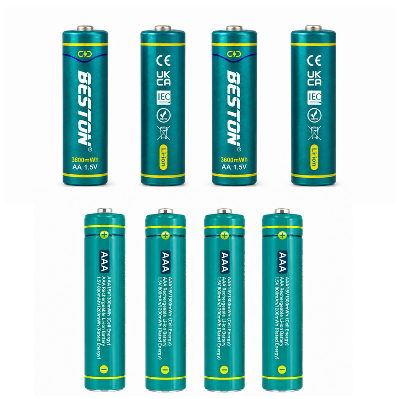 باتری قلمی و نیم قلمی قابل شارژ بستون مدل 1.5V-li-ion بسته ۸ عددی