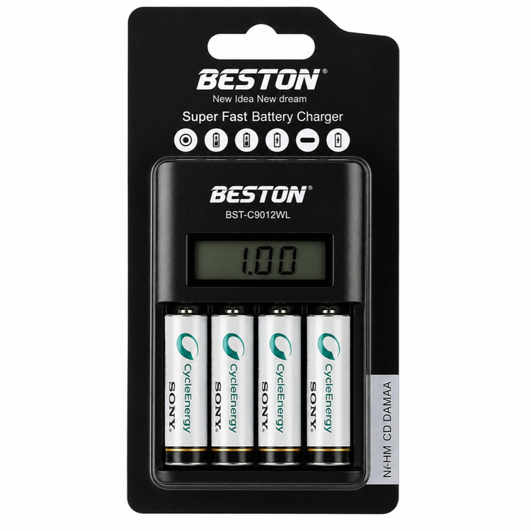 شارژر باتری بستون مدل BST-C9012wl به همراه باتری قلمی قابل شارژ بسته 4 عددی