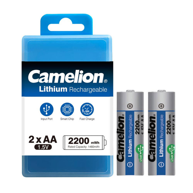 باتری قلمی و نیم قلمی قابل شارژ کملیون مدل USB-TYPE C-LI-ION ظرفیت 2200-650 میلی آمپر بسته ۴ عددی