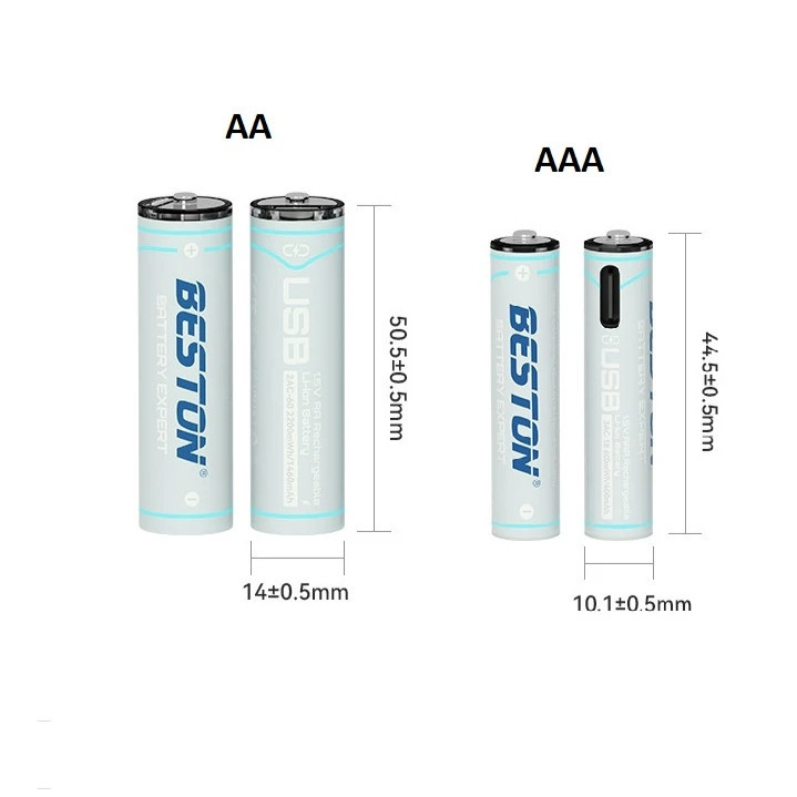 باتری قلمی و نیم قلمی قابل شارژ بستون مدل USB-TYPE C بسته 4 عددی