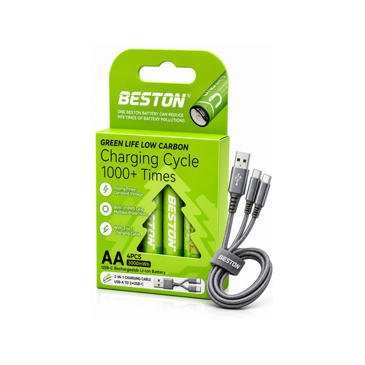 باتری قلمی قابل شارژ بستون مدل USB-C-3071C کد 1.5volt بسته ۴ عددی