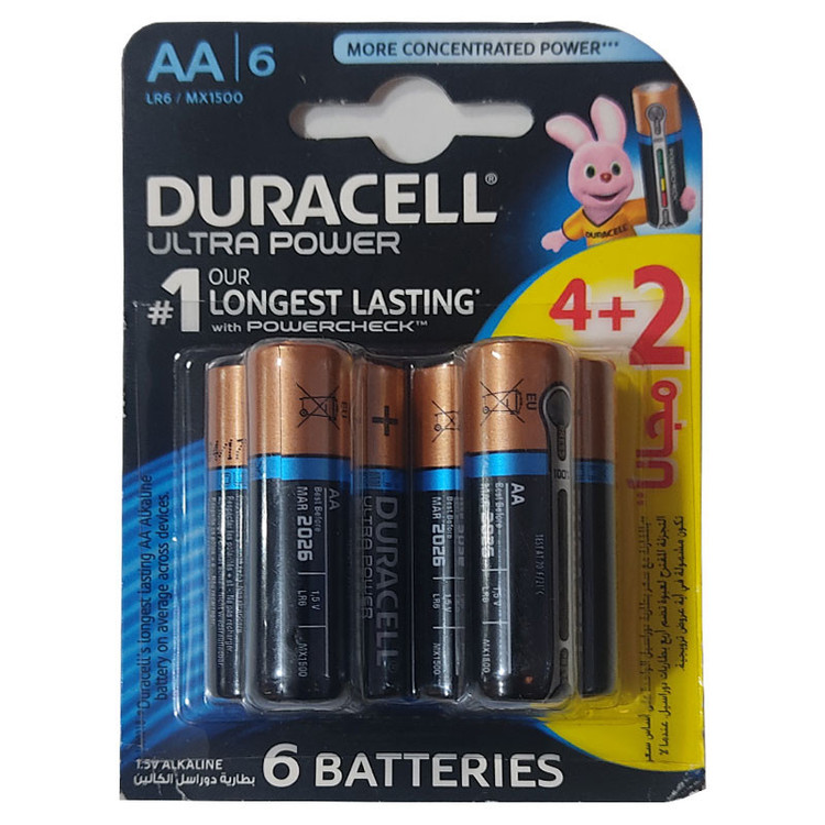 باتری قلمی دوراسل مدل ULTRA POWER-LR6 بسته شش عددی