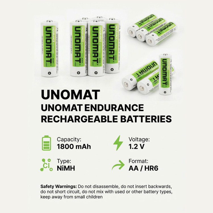 باتری قلمی قابل شارژ یونومات مدل UNOMAT 1800mA بسته 10 عددی