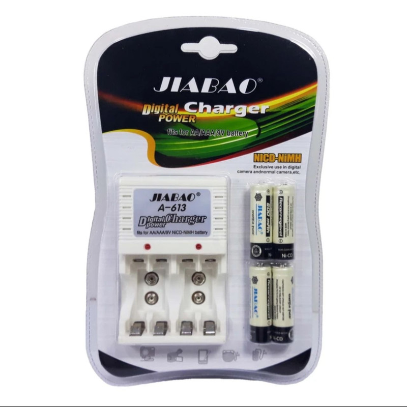 شارژر جیابائو مدل A-613 به همراه باتری قلمی بسته چهار عدد