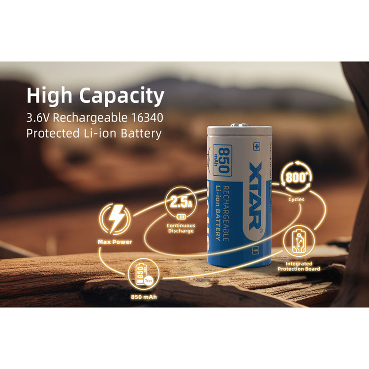 باتری قابل شارژ اکستار مدل XTAR 16340 850mAh