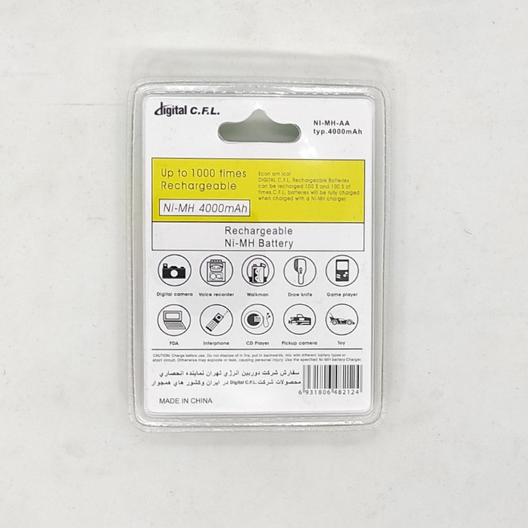 باتری قلمی و نیم قلمی قابل شارژ سی.اف.ال دیجیتال مدل 4000/1850mAh بسته 4 عددی
