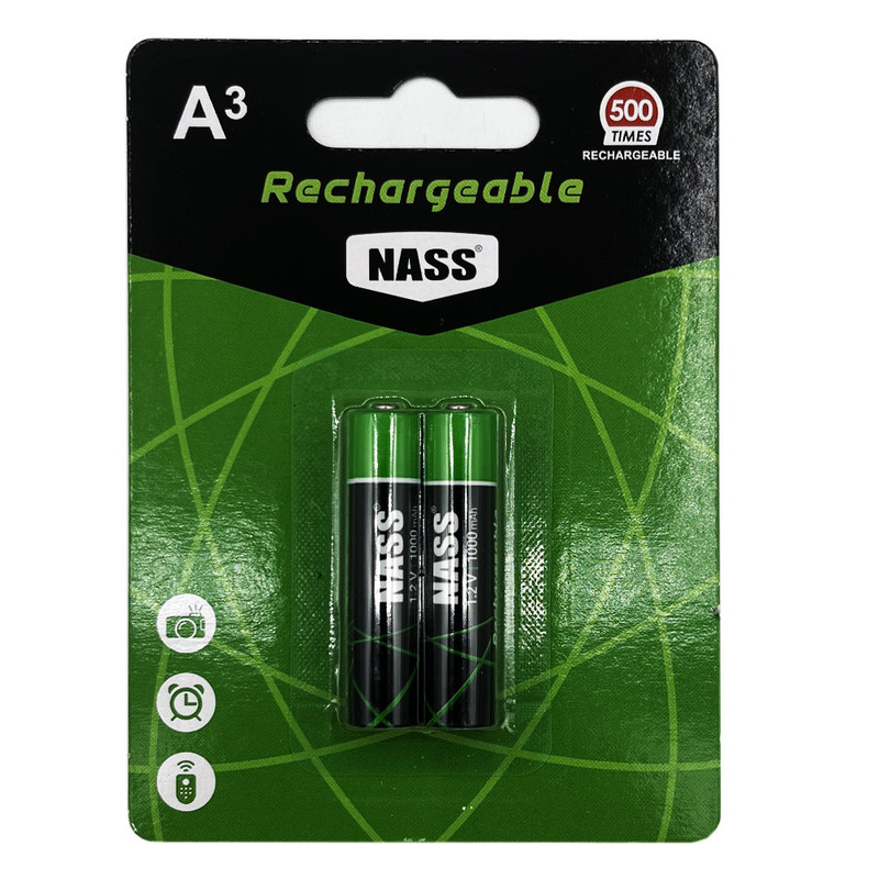 باتری نیم قلمی قابل شارژ ناس مدل NI-MH1000mAh بسته ۲ عددی