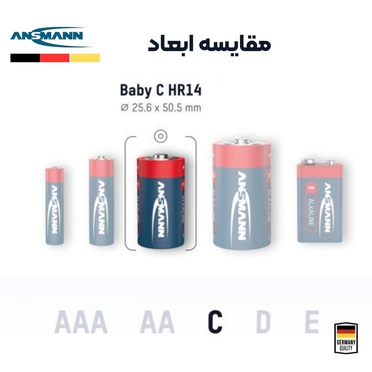 باتری C آنسمن مدل Alkaline Plus بسته ۲ عددی