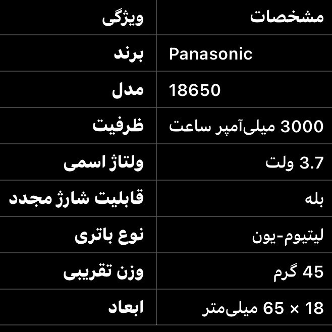 باتری لیتیوم-یون قابل شارژ پاناسونیک مدل 18650 ظرفیت 3000 میلیآمپر ساعت