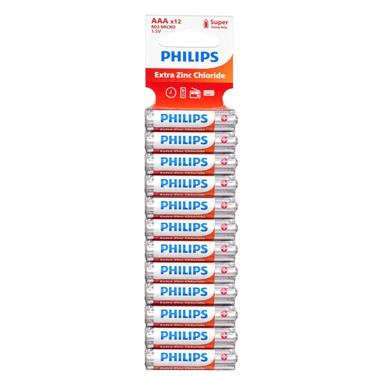 باتری نیم قلمی فیلیپس مدل Extra Zinc Chloride بسته 12 عددی
