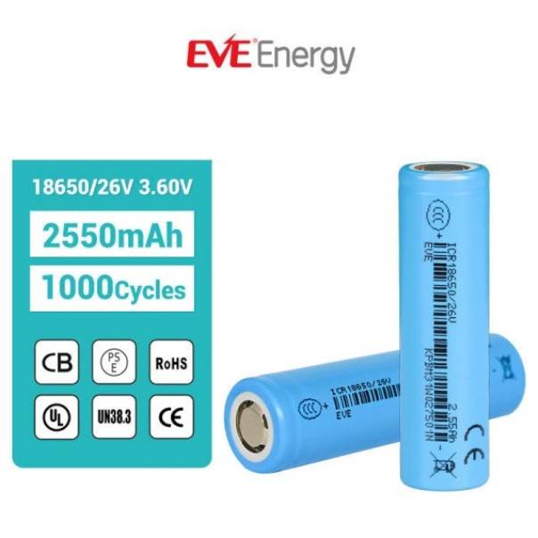 باتری لیتیومی قابل شارژ ایو مدل EVE INR18650-26V ظرفیت 2550 میلیآمپرساعت