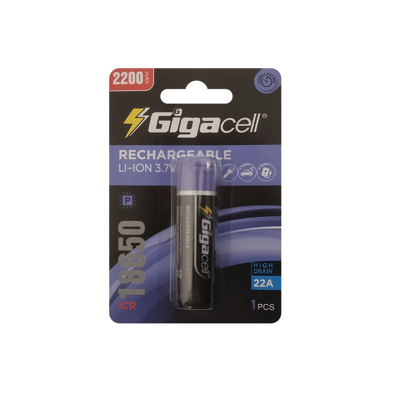 باتری لیتیوم-یون قابل شارژ 18650 دارای برد و محافظ گیگاسل مدل 2200-10c میلی آمپر سر تخت