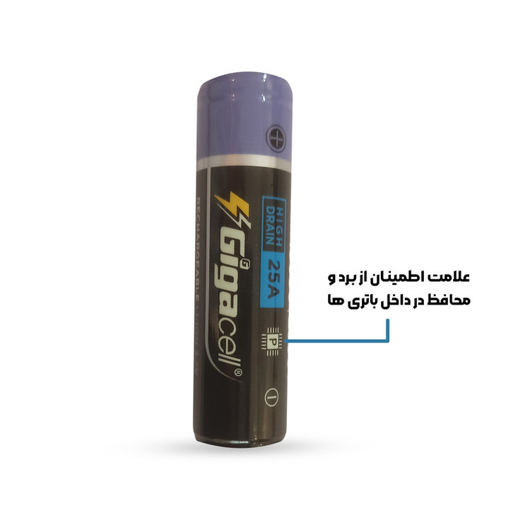 باتری لیتیوم-یون قابل شارژ 18650 دارای برد و محافظ گیگاسل مدل 2600-10c میلی آمپر سر تخت
