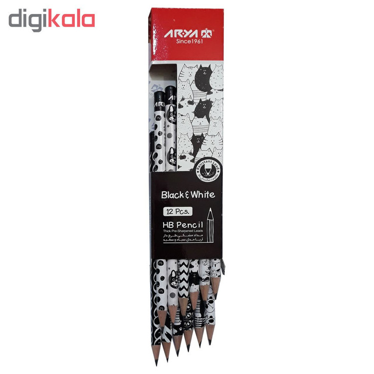 مداد مشکی آریا مدل BLACK & WHITE کد A2 بسته 12 عددی