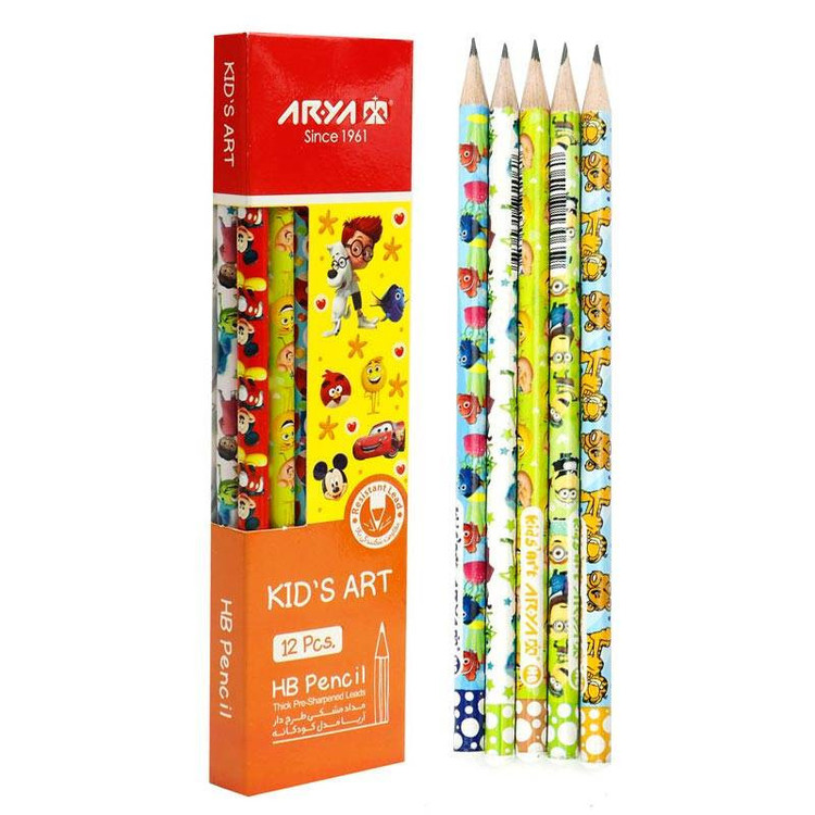 مداد مشکی آریا مدل KID'S ART کد A4 بسته 12 عددی