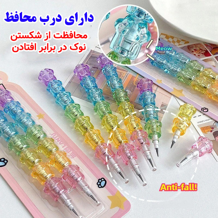 مداد فشنگی با درجه سختی HB مدل NP-1704-1 طرح پنجه گربه بسته 2 عددی