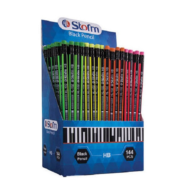 مداد مشکی استورم مدل پاک کن دار HL-102 HB بسته 4 عددی