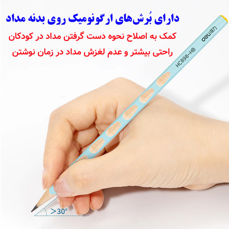 مداد مشکی دلی با درجه سختی HB مدل شیار دار کد HC898-HB بسته 12 عددی