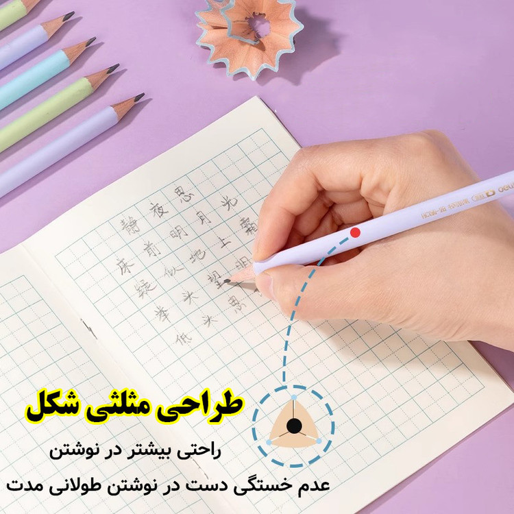 مداد مشکی دلی با درجه سختی HB مدل پاستلی کد HC136-HB بسته 10 عددی