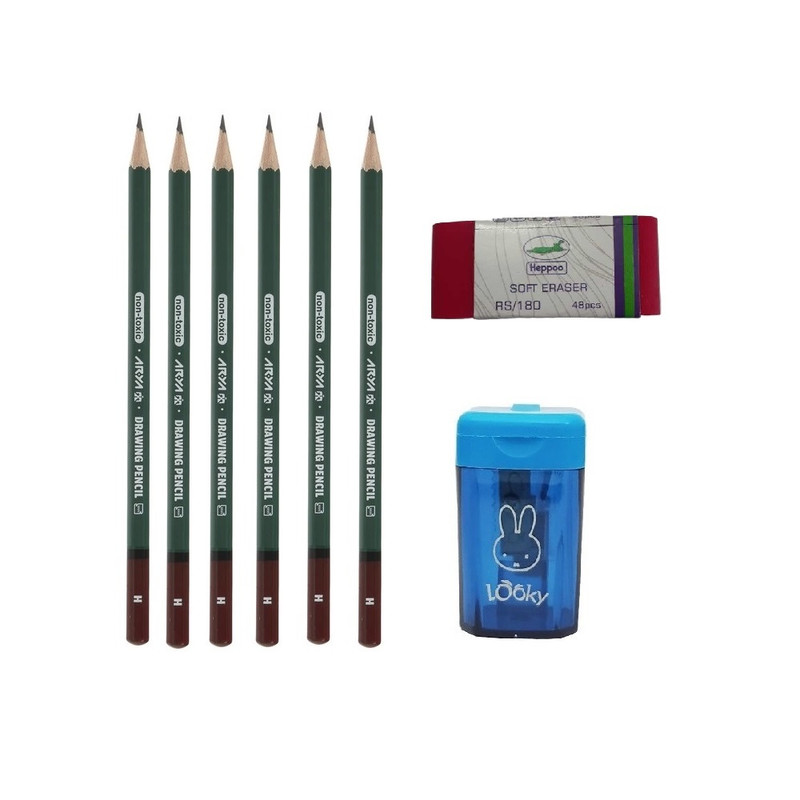 مداد طراحی آریا مدل 4B به همراه تراش و پاک کن مجموعه 8 عددی