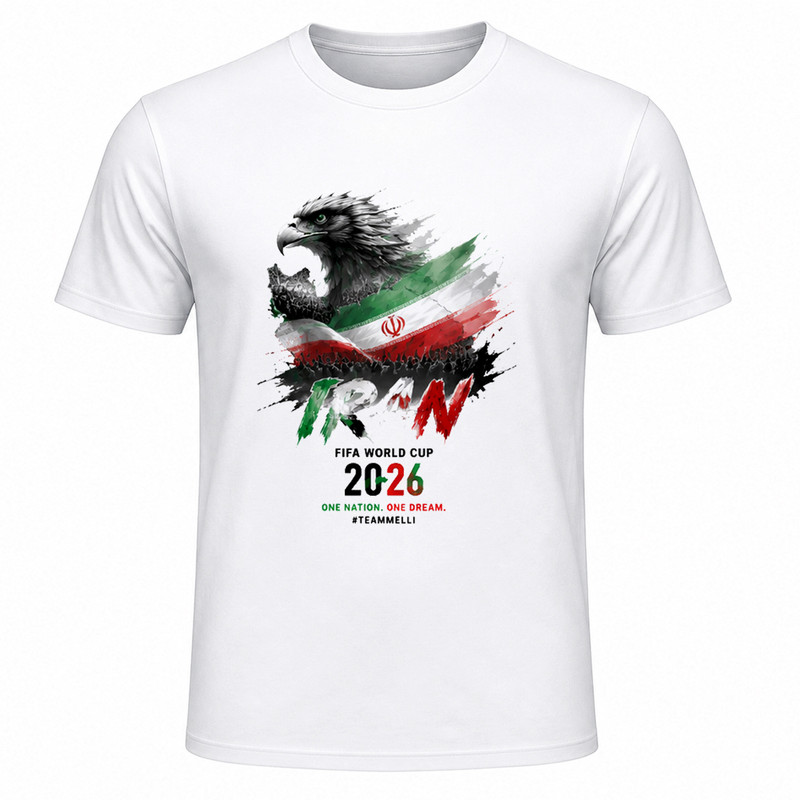 تی‌شرت آستین کوتاه یقه گرد مردانه مدل A19 طرح جام جهانی 2026 ایران