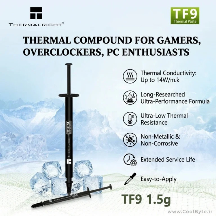 خمیر سیلیکون ترمالرایت مدل TF9 رسانای حرارتی 14 W/m.k