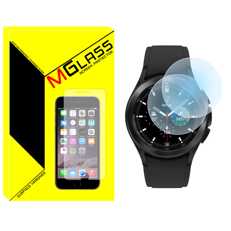 محافظ صفحه نمایش شیشه‌ای ام‌گلس مدل Glass-MG مناسب برای ساعت هوشمند سامسونگ Galaxy Watch 4 classic 42mm بسته دو عددی
