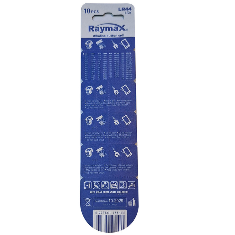 باتری ساعتی رایمکس مدل AG13-LR44-A76-357-GP76A-SR44W بسته 10 عددی