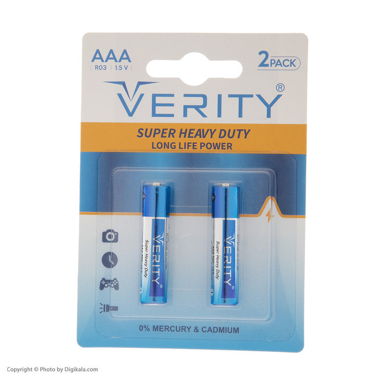 باتری نیم قلمی وریتی مدل R03-S Super Heavy Duty بسته دو عددی