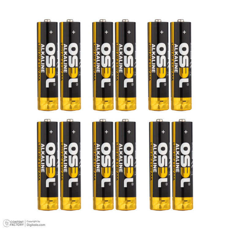 باتری نیم قلمی اوسل مدل Alkaline LR03 AM-4 بسته 12 عددی