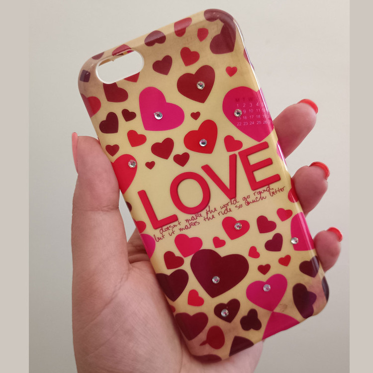 کاور مدل ژله ای طرح قلب نگین دار مناسب برای گوشی موبایل اپل iPhone 6/6S