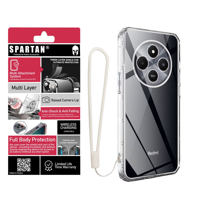 کاور اسپارتان مدل Airbag Four-Sided Strap مناسب برای گوشی موبایل شیائومی Redmi 14C / Redmi 14R / Poco C75 به همراه بندآویز