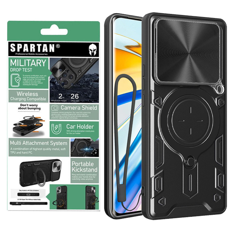 کاور اسپارتان مدل Magnet Ring Strap مناسب برای گوشی موبایل شیائومی Poco F6 Pro 5G به همراه بند آویز