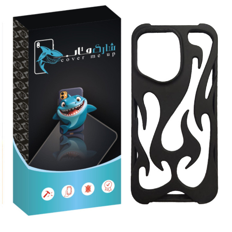 کاور شارک قاب مدل شعله آتش سیلیکونی مناسب برای گوشی موبایل اپل iPhone 15