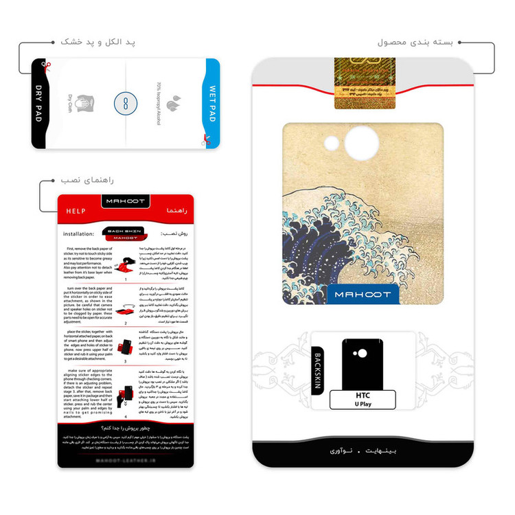 برچسب پوششی ماهوت مدل The Great Wave off Kanagawa of Hokusai مناسب برای گوشی موبایل اچ تی سی U Play