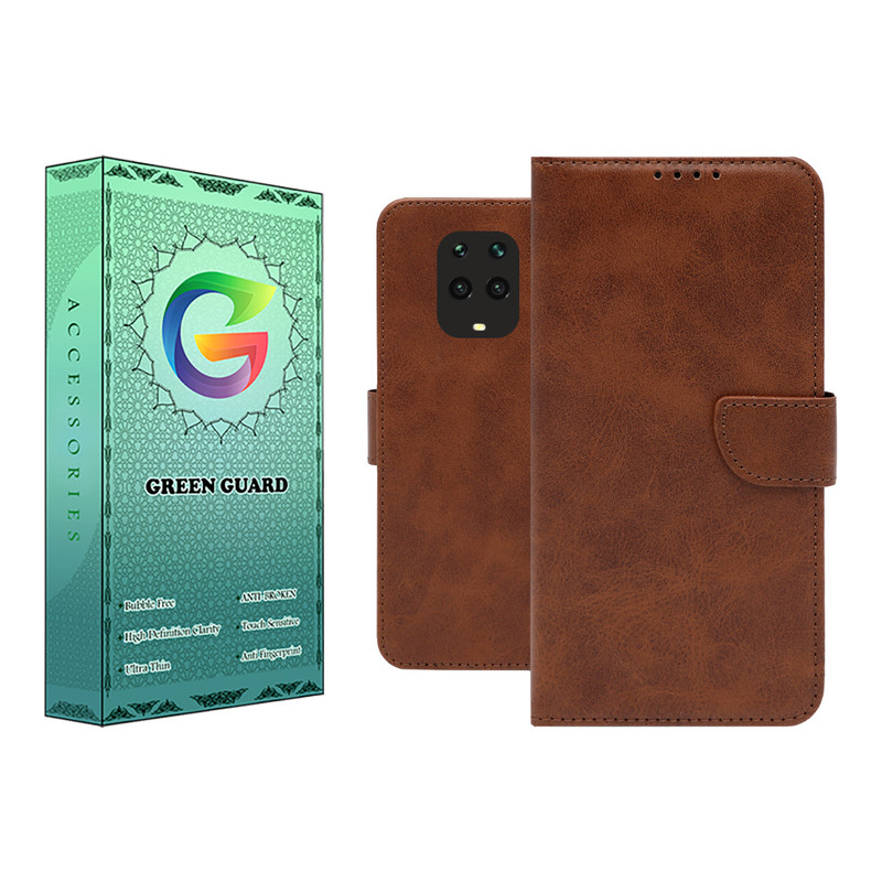 کیف کلاسوری گرین گارد مدل چرمی مگنتی کد Brown-GB01 مناسب برای گوشی موبایل شیائومی Redmi Note 9S / Note 9 Pro