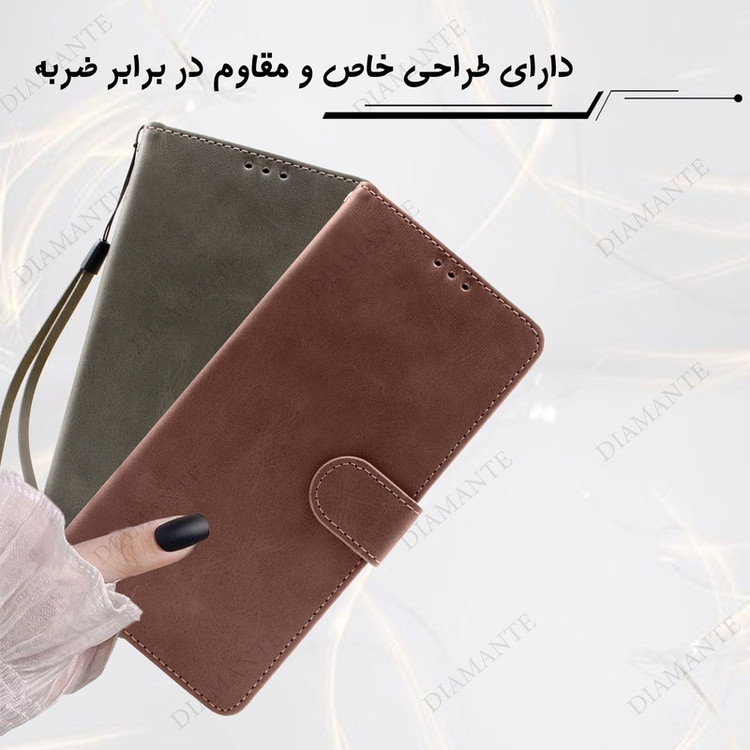 کیف کلاسوری دیامانته مدل Gray BK مناسب برای گوشی موبایل سامسونگ Galaxy A750 / A7 2018 به همراه بندآویز