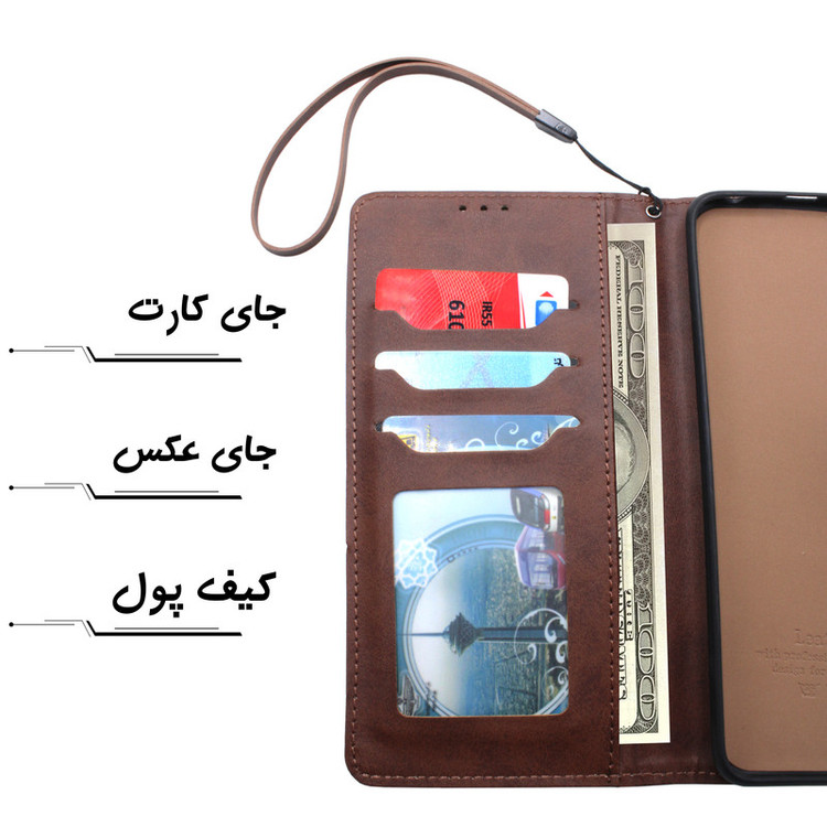 کیف کلاسوری مدل Grise مناسب برای گوشی موبایل سامسونگ Galaxy M13 4G به همراه بندآویز