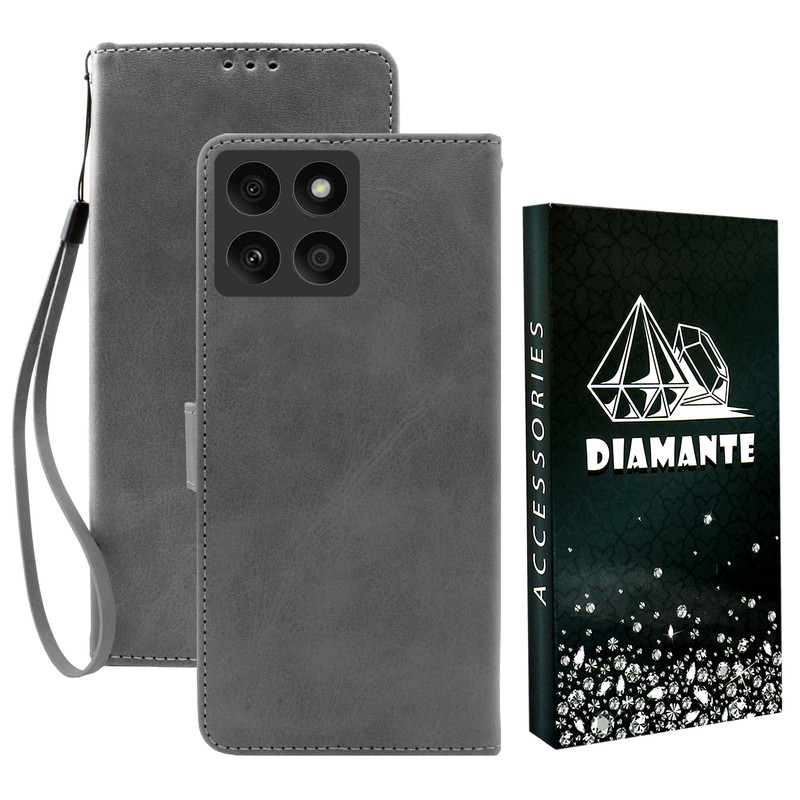 کیف کلاسوری دیامانته مدل gray Bk مناسب برای گوشی موبایل آنر X8B  به همراه بند آویز