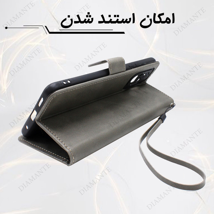 کیف کلاسوری دیامانته مدل gray Bk مناسب برای گوشی موبایل آنر X8B به همراه بند آویز