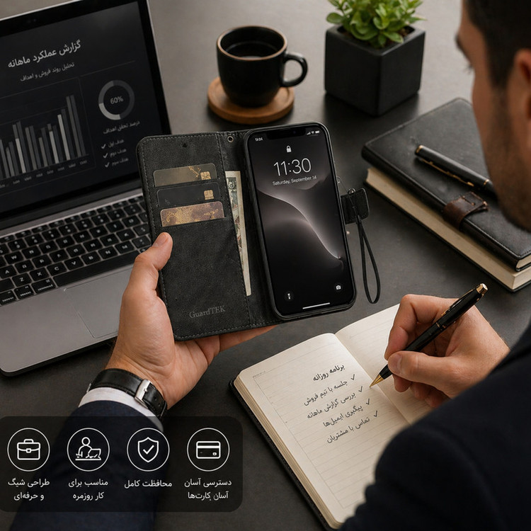 کیف کلاسوری گاردتک اساک مدل Prime Band مناسب برای گوشی موبایل ریلمی 12 Pro Plus به همراه بندآویز