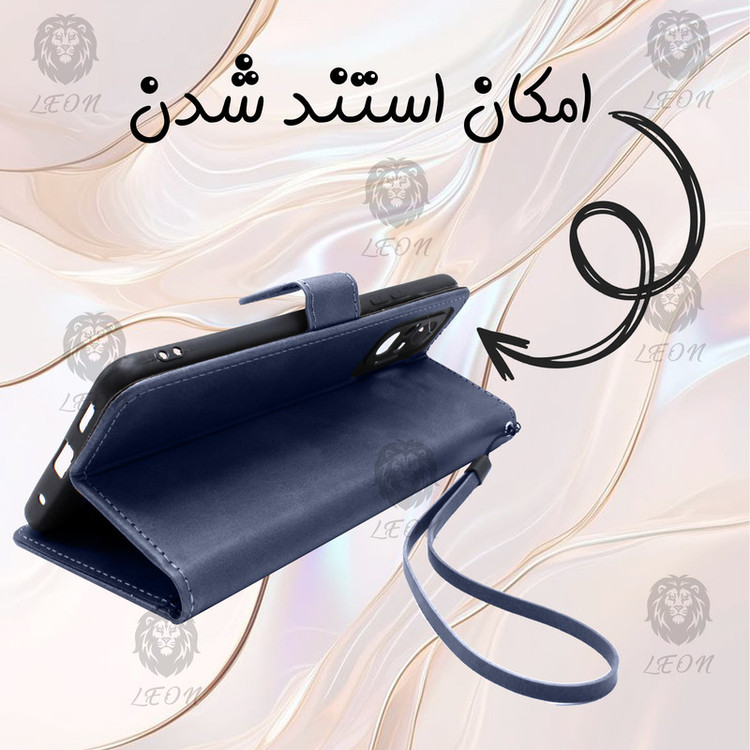 کیف کلاسوری لئون مدل Grigio مناسب برای گوشی موبایل ریلمی Narzo 50 به همراه بند آویز