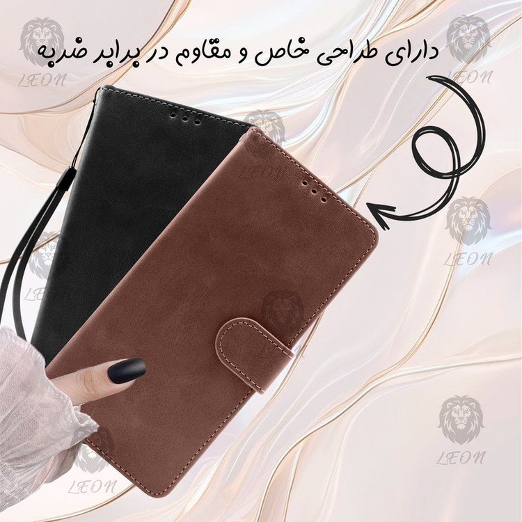 کیف کلاسوری لئون مدل Grigio مناسب برای گوشی موبایل ریلمی Narzo 50 به همراه بند آویز