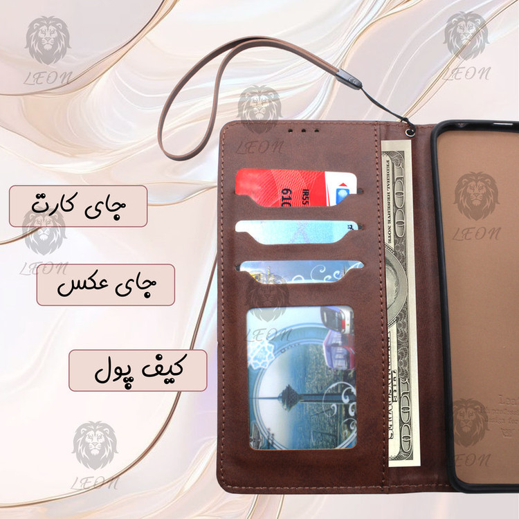 کیف کلاسوری لئون مدل Grigio مناسب برای گوشی موبایل ریلمی Narzo 50 به همراه بند آویز