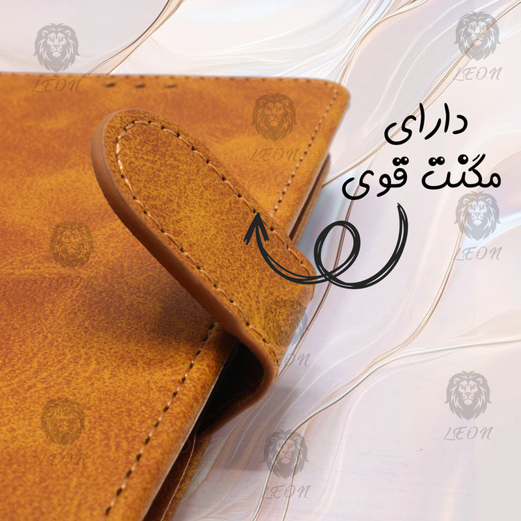 کیف کلاسوری لئون مدل Grigio مناسب برای گوشی موبایل ریلمی Narzo 50 به همراه بند آویز