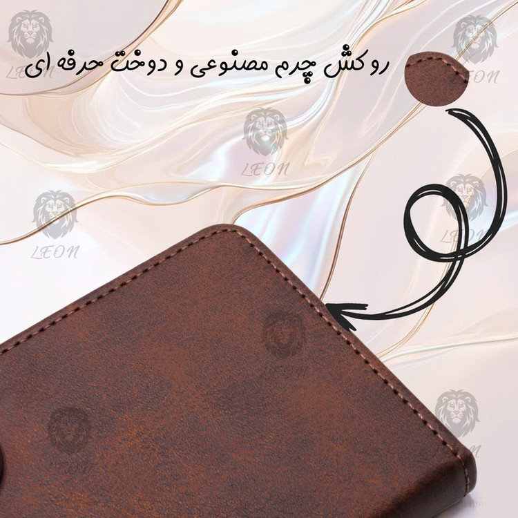کیف کلاسوری لئون مدل Grigio مناسب برای گوشی موبایل ریلمی Narzo 50 به همراه بند آویز