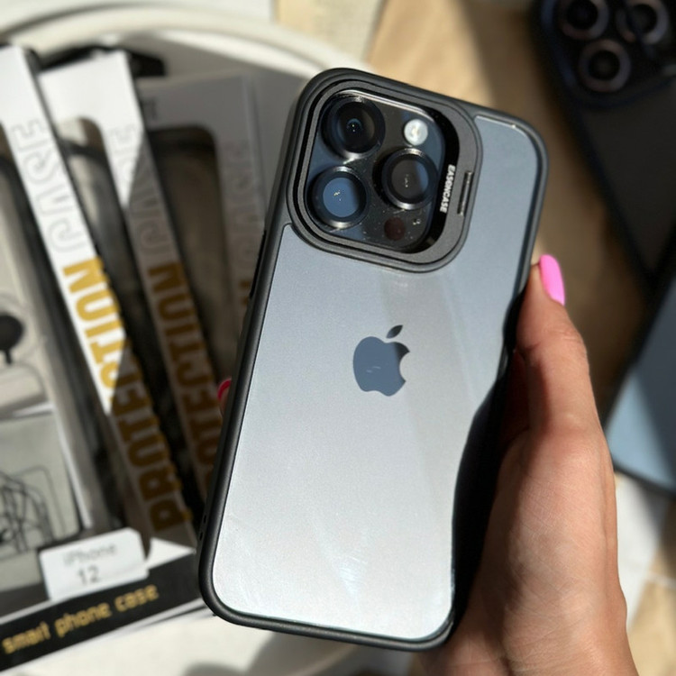 کاور مدل STAND مناسب برای گوشی موبایل اپل iphone 15 pro max به همراه محافظ لنز