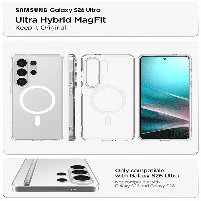 کاور اسپیگن مدل ultra hybrid clear magsafe مناسب برای گوشی موبایل سامسونگ galaxy s26 ultra